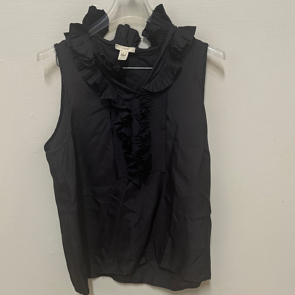 Black Ruffled Sleeveless Top 100% silk